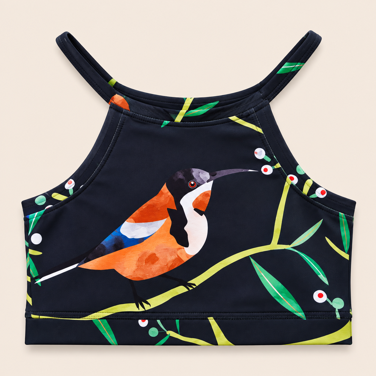 ELEFIT Bird Print Strappy Crop Tank Top