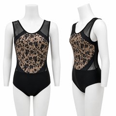 ELEFIT Black Floral Mesh Dance Leotard