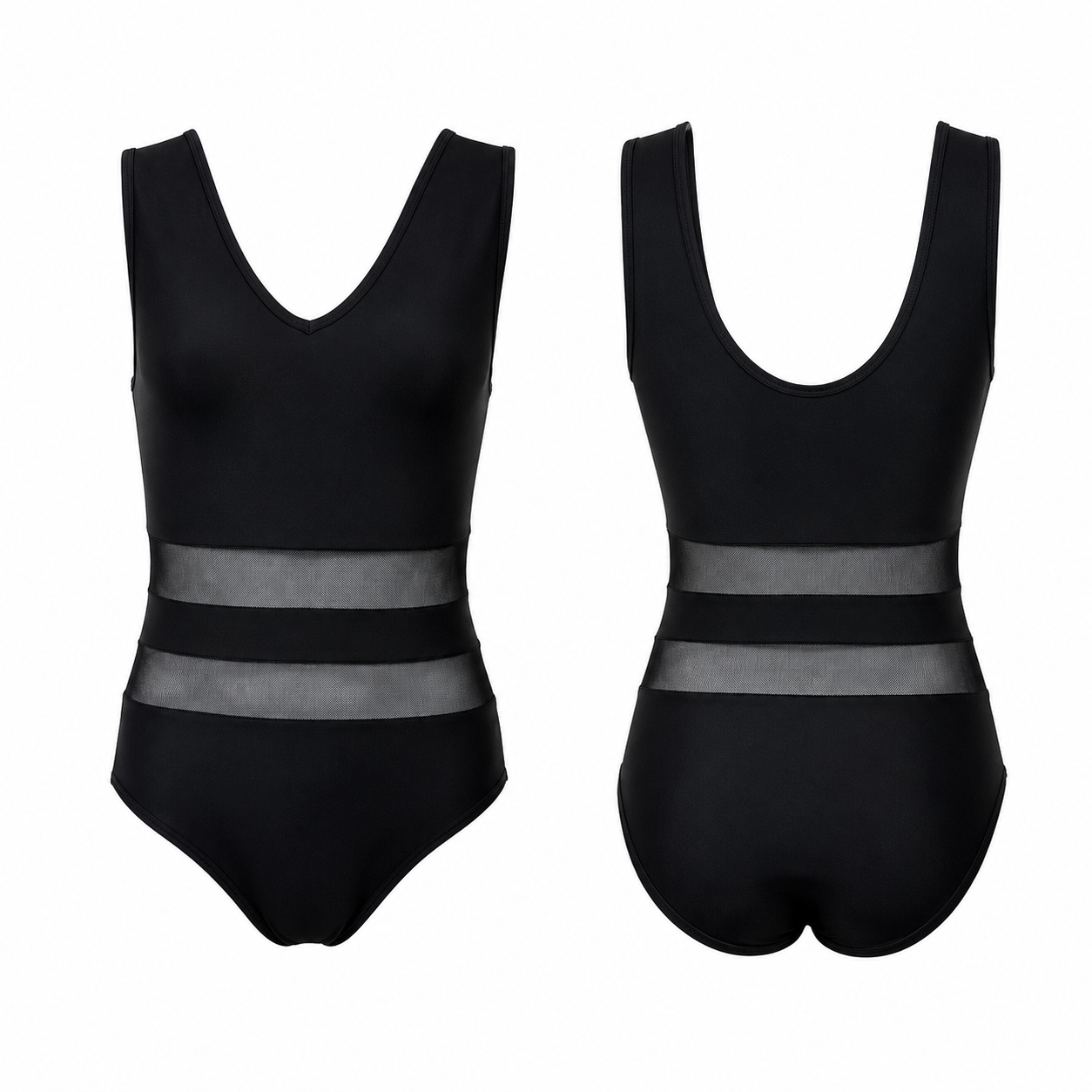 ELEFIT Black Mesh Waist Cutout Dance Leotard
