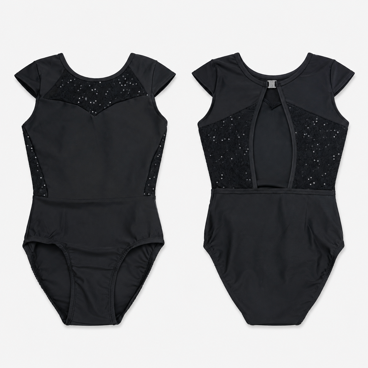 ELEFIT Black Sparkle Mesh Cutout Dance Leotard