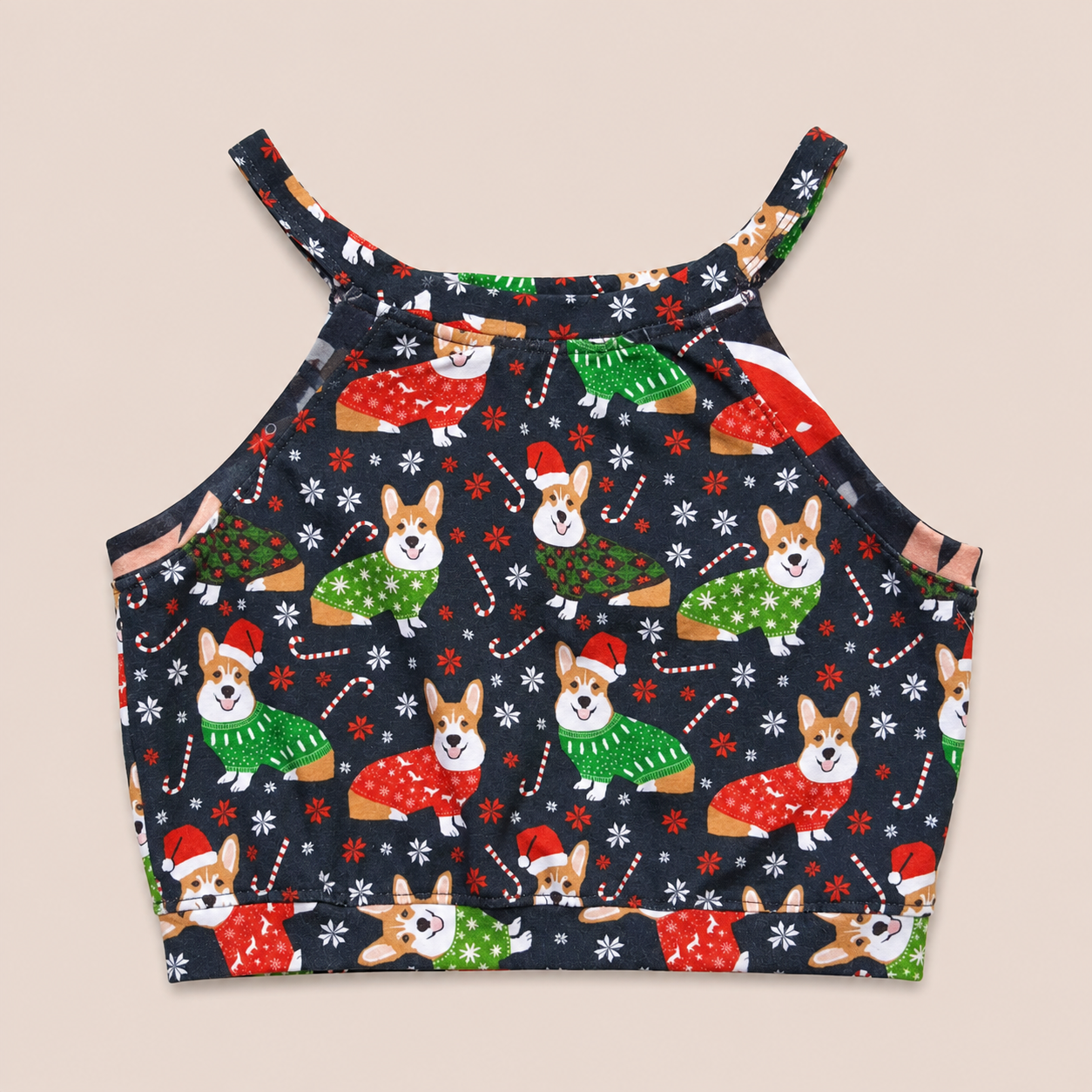 Christmas Corgi Print Strappy Dance Tank Top