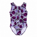 ELEFIT Gray & Purple Rose Print Sleeveless Dance Leotard