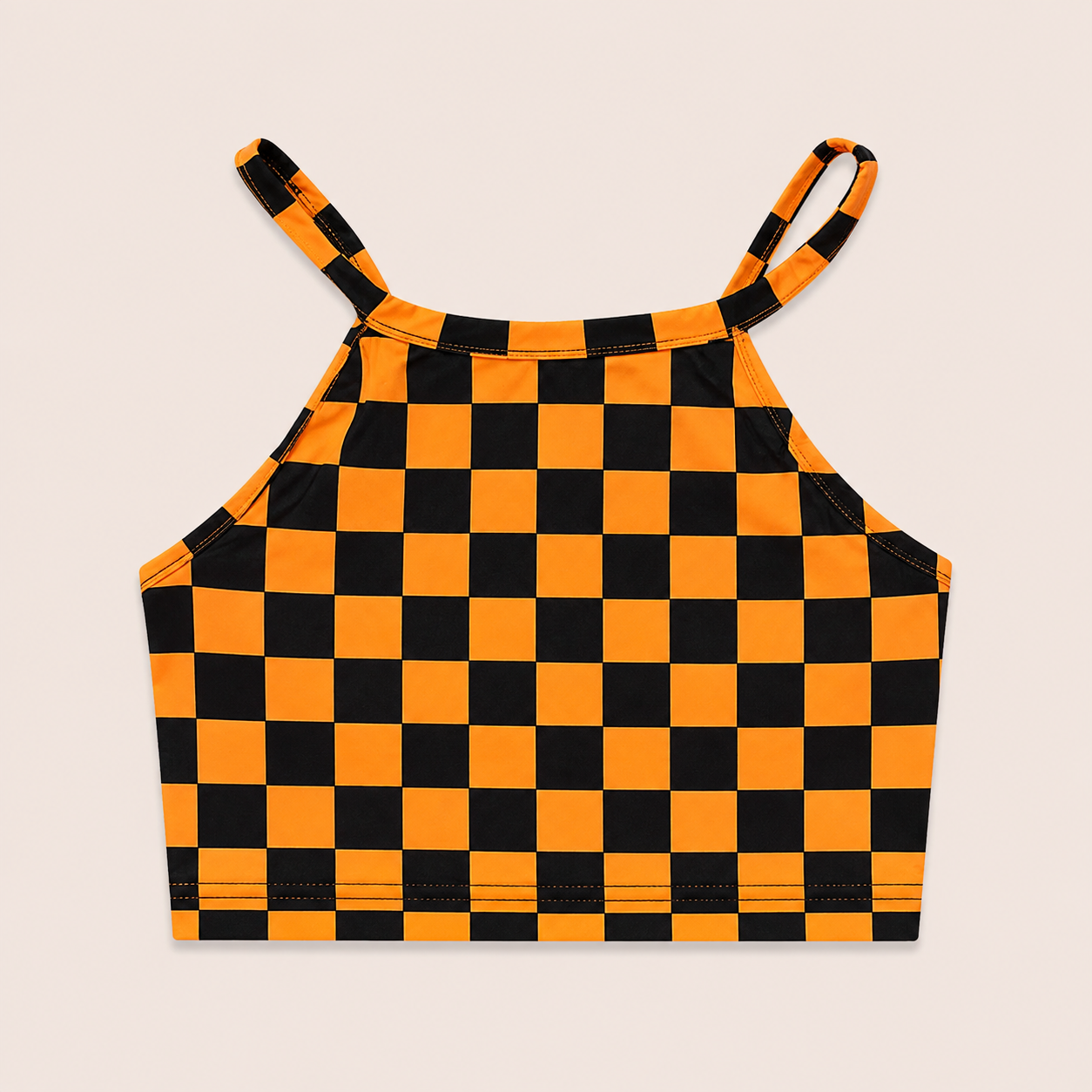 Black & Orange Checker Strappy Dance Tank Top