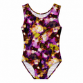 ELEFIT Pink & Yellow Abstract Tie-Dye Sleeveless Dance Leotard