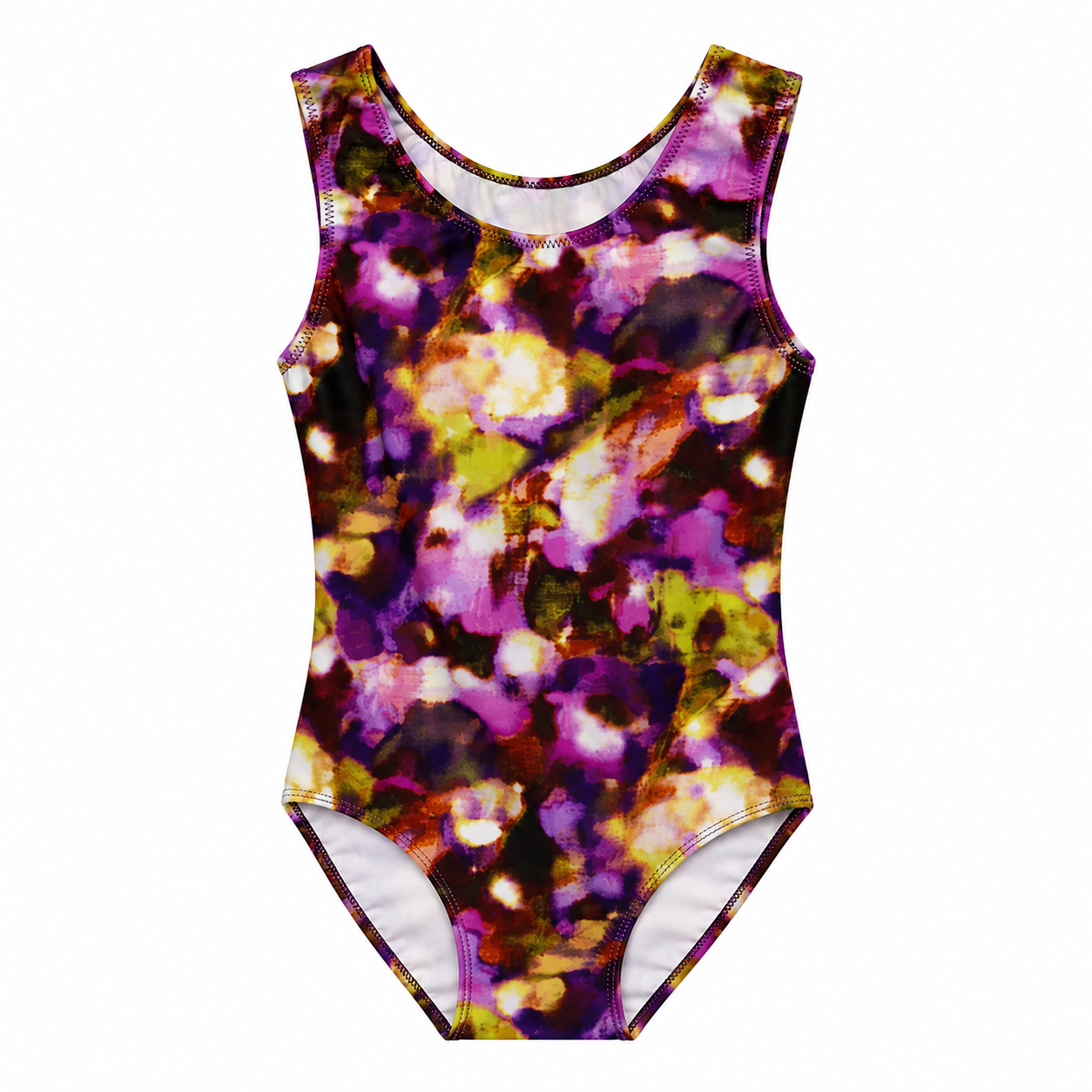 ELEFIT Pink & Yellow Abstract Tie-Dye Sleeveless Dance Leotard