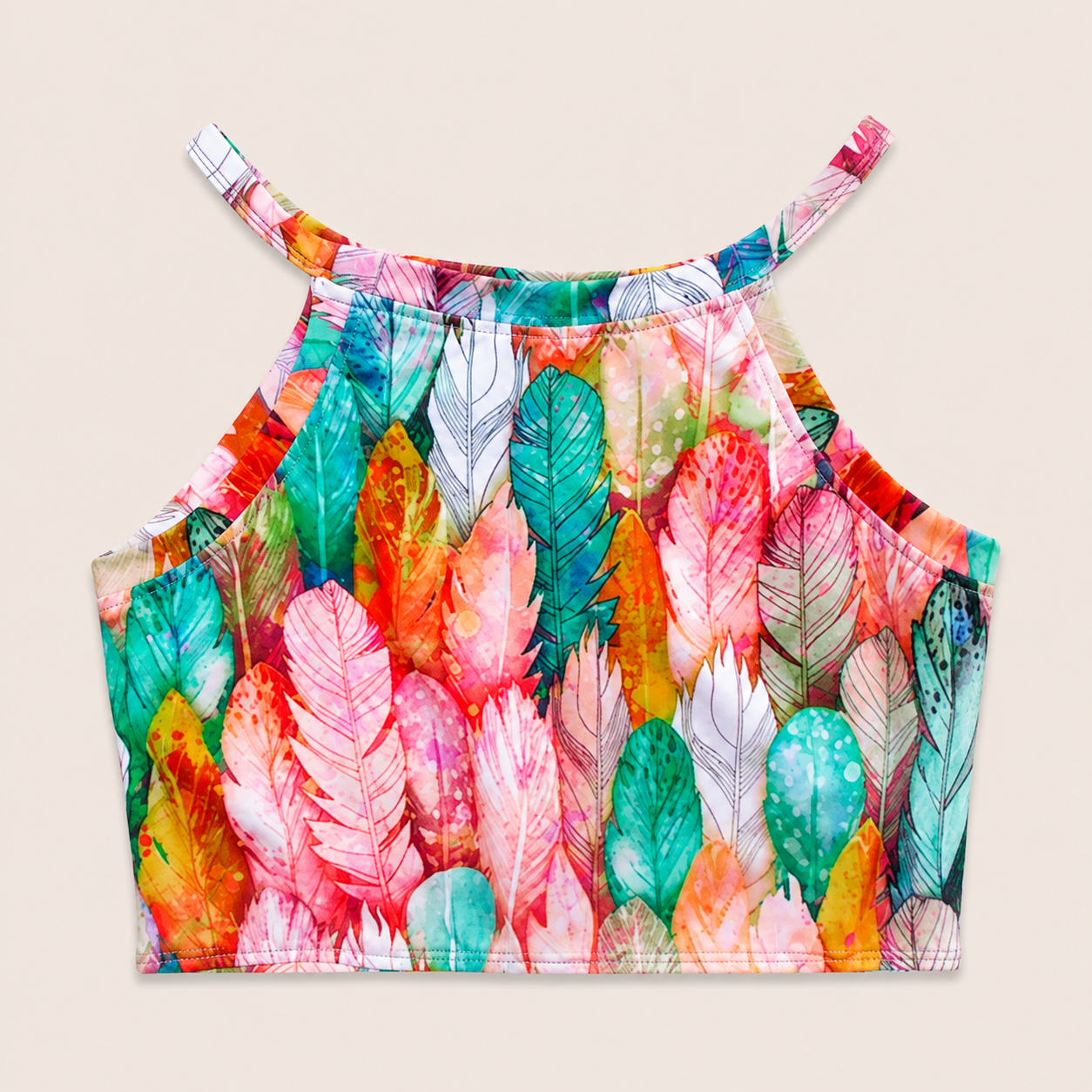 Pastel Feather Print Strappy Dance Tank Top
