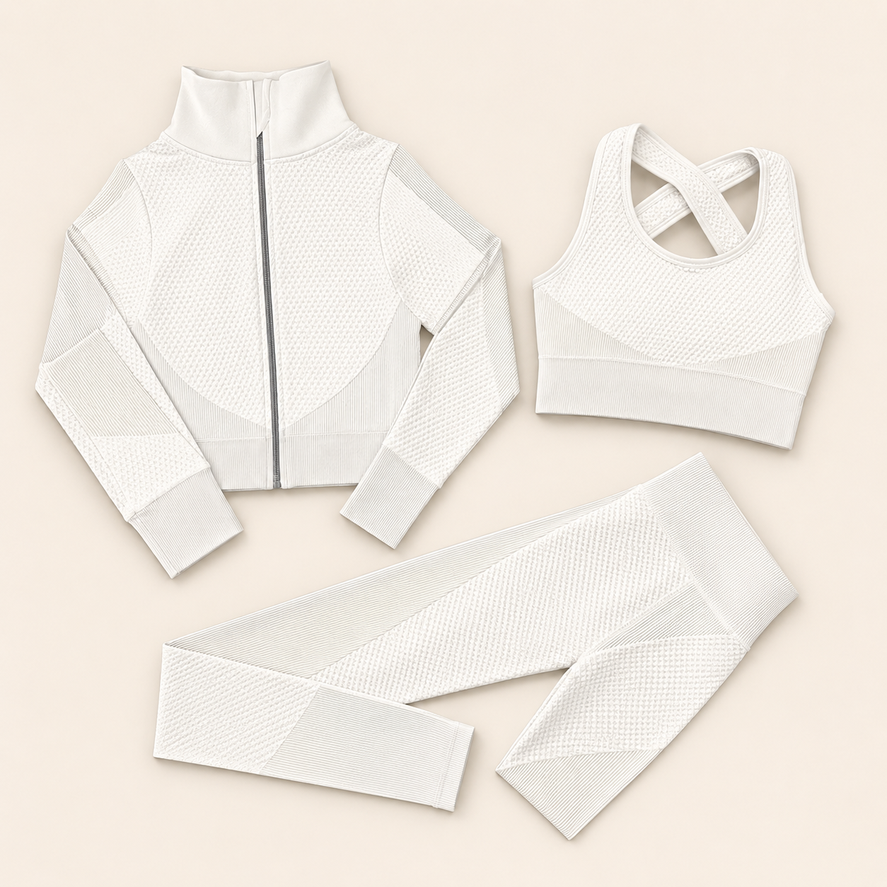 Ivory Waffle Active Set (3-Piece)
