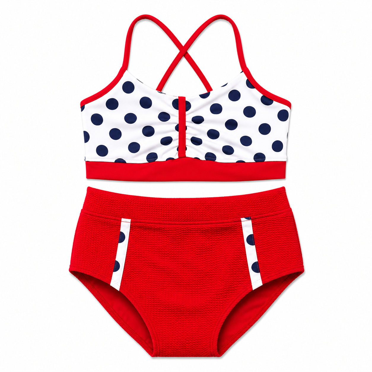 ELEFIT Red, White & Navy Polka Dot Two-Piece Dance Set