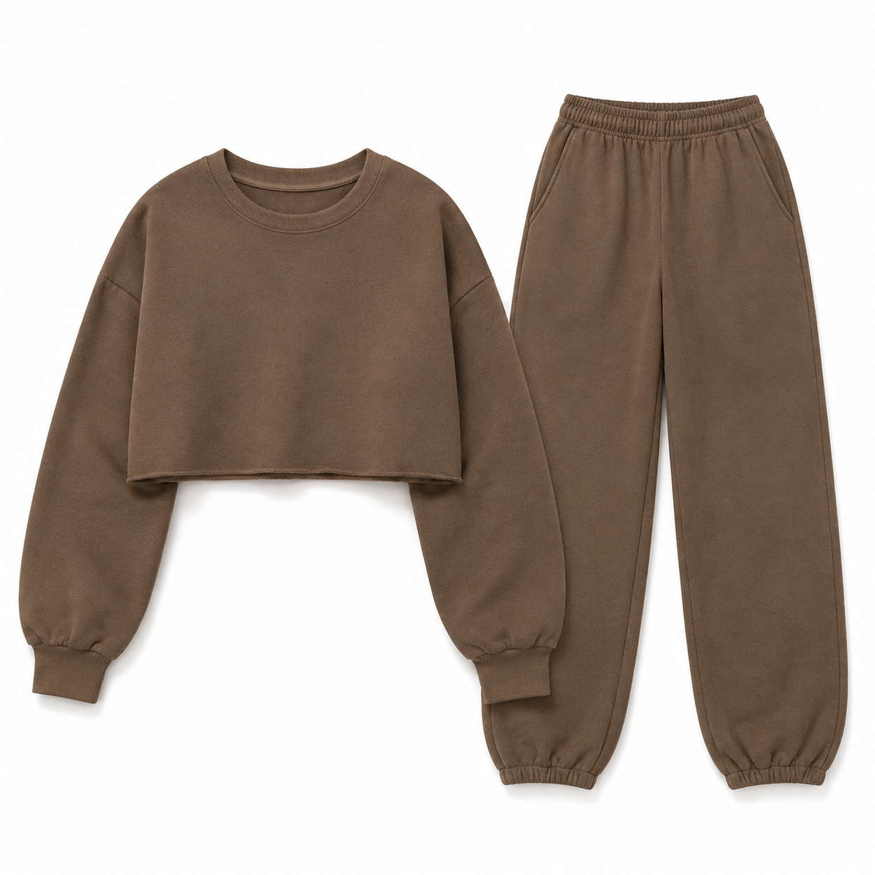 Mocha Lounge Crop Sweatshirt & Jogger Set