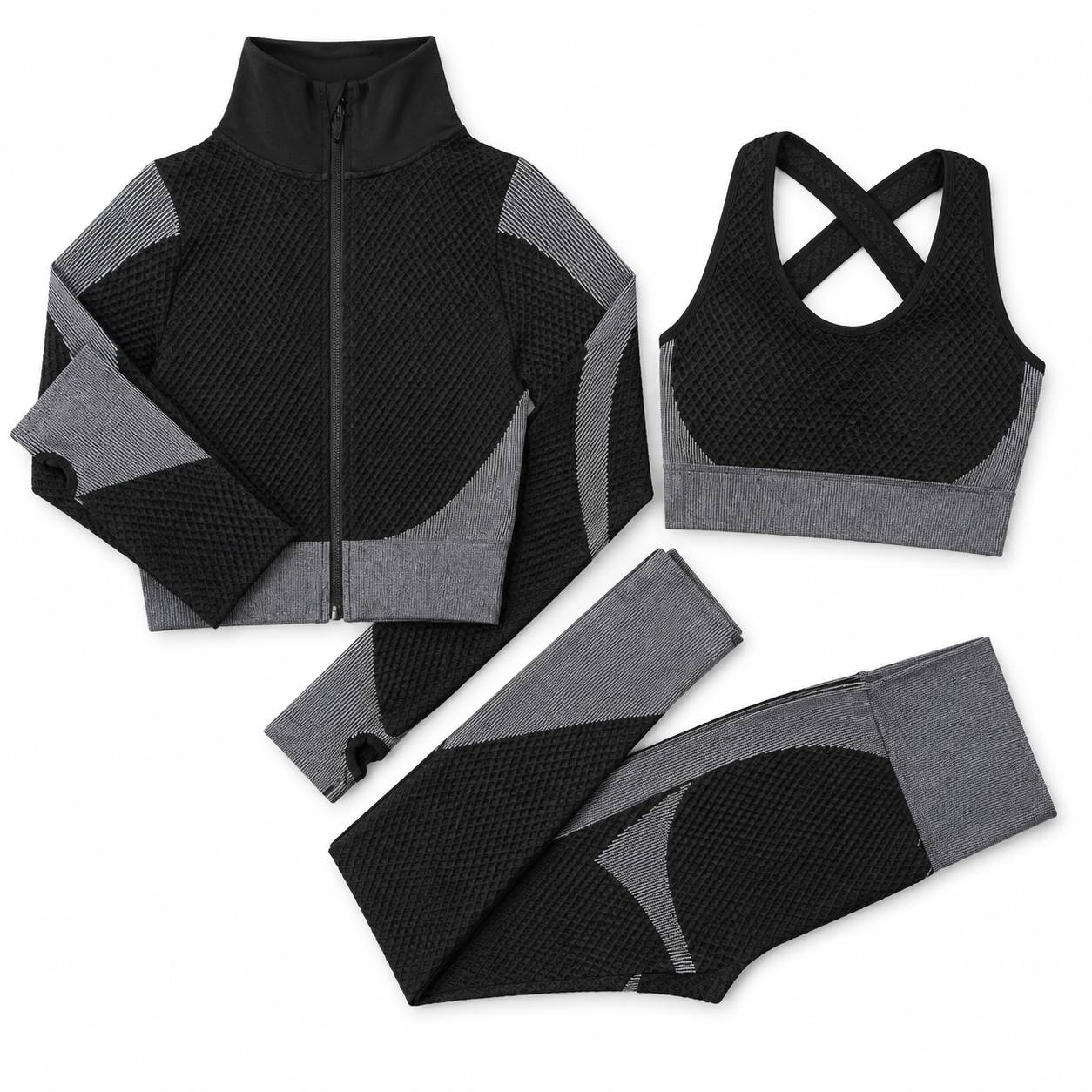Charcoal Contrast Waffle Active Set (3-Piece)