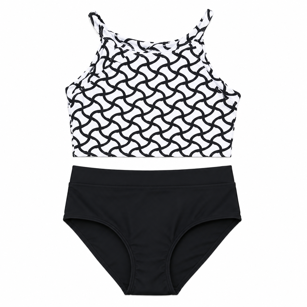 ELEFIT Black & White Abstract Wave Two-Piece Dance Set