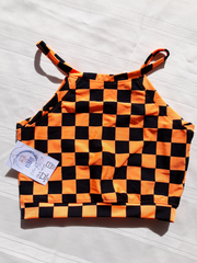 Strappy Tank Black & Orange Checker